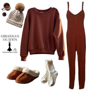 🔥 4/$25 Shein Sxy Cable Knit Cami Slim Jumpsuit Rust Brown Small